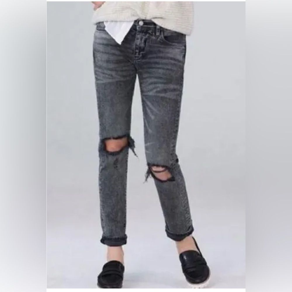 PILCRO SLIM BOYFRIEND JEANS in Acid Washed Black SIZE 26 Distressed
